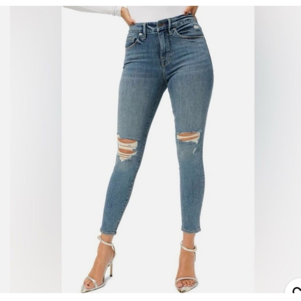Good American Good Legs Distressed Skinny Blue Jeans Size 14/32